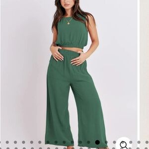 Anrabess 2Pc Set Top XXL Pant XL Sage Green, Crop Top, Wide Leg Pants NWOT